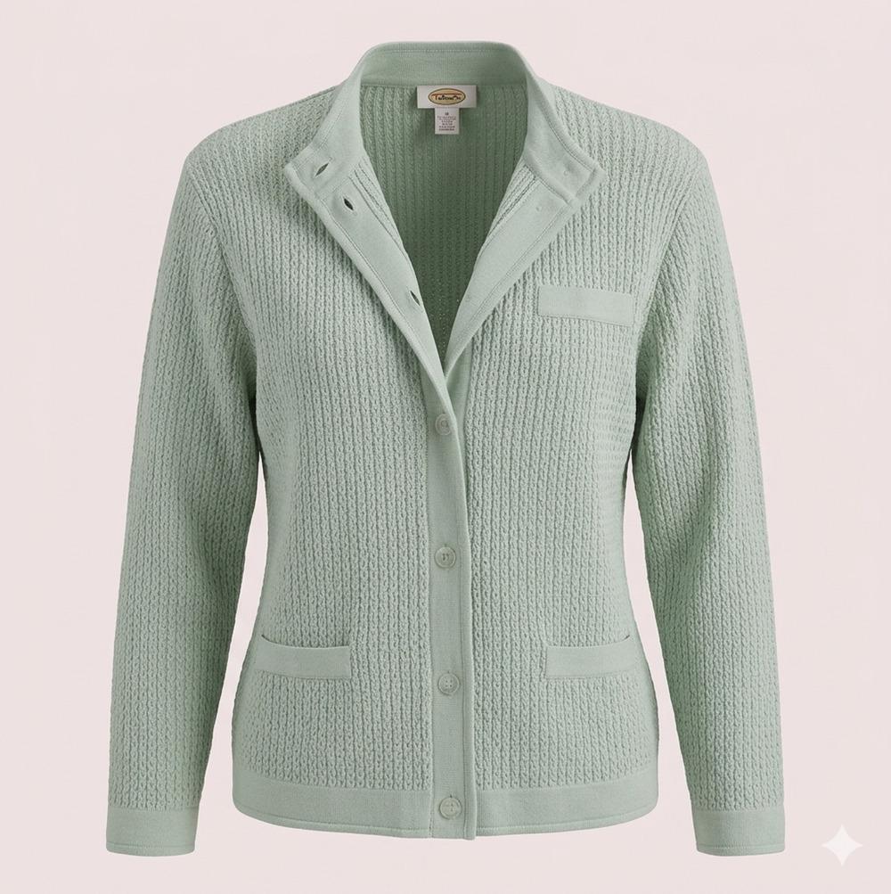 Talbots Mint Green 100% Cotton Knit Lady Cardigan Snap Button Jacket Women's 3X
